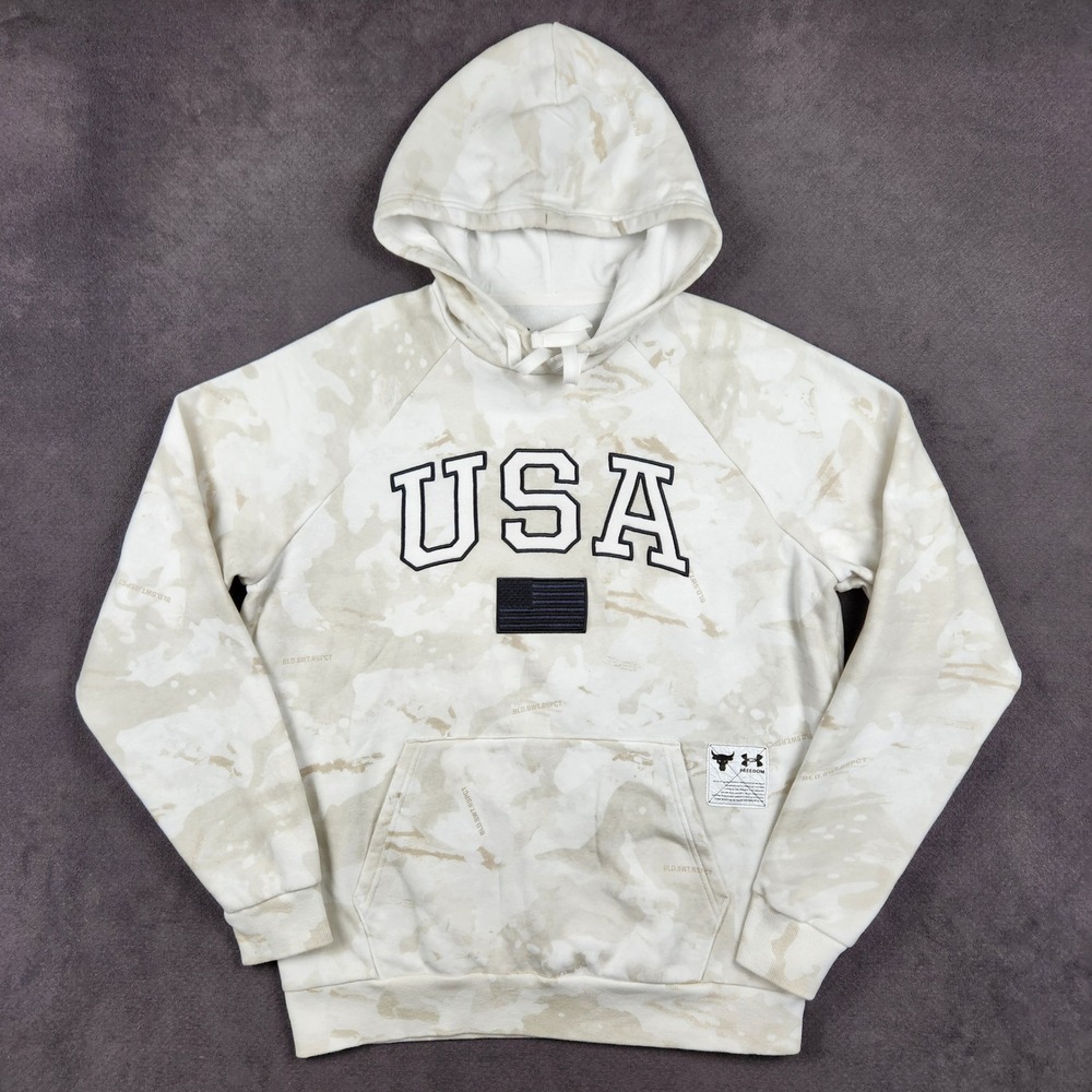 Under Armour Project Rock Veterans Day Hoodie Mens Large White Camo USA Flag